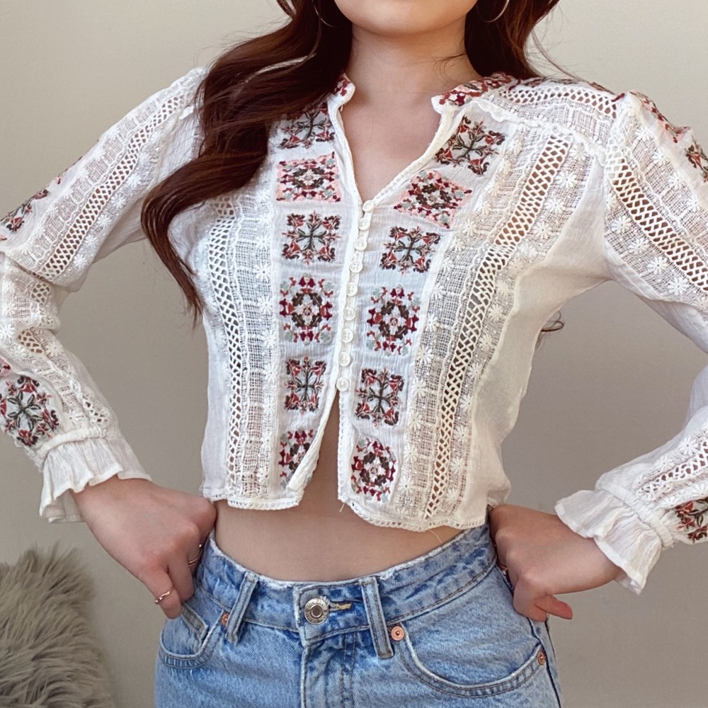 Zara Embroidered Cropped Blouse